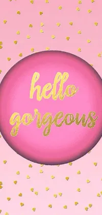 Looking for a stylish and chic live wallpaper for your phone? This stunning wallpaper features a pink backdrop with gold confetti, a gorgeous "hello gorgeous" cursive text, a gold frame picture, beautiful balloon, and profile picture frame in gold