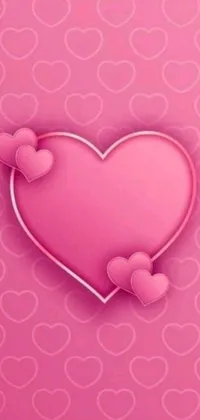 This delightful live wallpaper features a pink heart on a pink background adorned with cute hearts