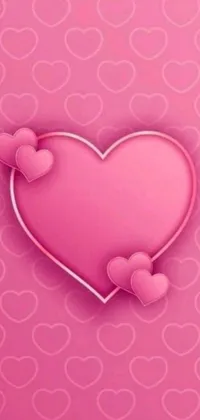 This delightful live wallpaper features a pink heart on a pink background adorned with cute hearts