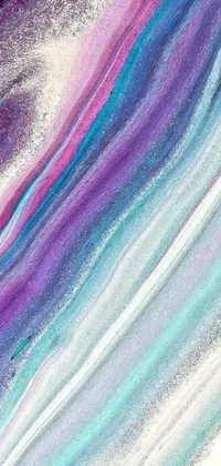 This stunning phone live wallpaper showcases a detailed painting of a surfboard, capturing an abstract, galaxy theme with a color scheme of purple liquid complemented by striations of pink, white, and turquoise