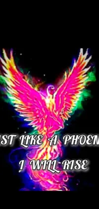 Enjoy the "Phoenix Rising" live wallpaper on your phone! This colorful bird symbolizes triumph over hardship with the bold text "just like a phoenix"