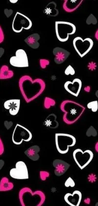 This phone live wallpaper is a must-have! The sleek black background is accentuated by stunning pink and white hearts that add a playful and dynamic touch to the design