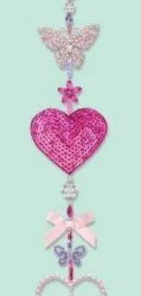 This cellphone live wallpaper depicts a string of hearts adorned with jewels to create a stunning and refined look