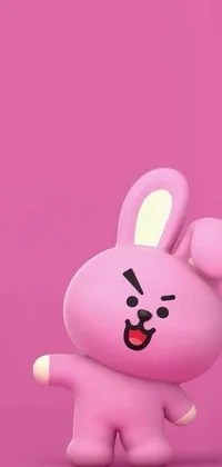 This lively phone wallpaper features a charming pink bunny standing in front of a bright pink backdrop