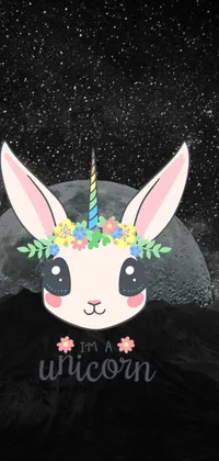 Looking for a whimsical and fantastical live wallpaper for your phone? This black and white design features the playful message "I'm a unicorn" alongside a colorful rabbit/bunny illustration