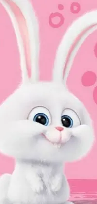 This live phone wallpaper depicts a charming white rabbit against a soft pink background, perfect for adding fresh vibes to phone-home screens