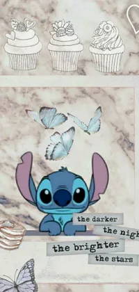 This live phone wallpaper features an intricately hand-drawn illustration of Stitch, the lovable alien character from a hit Disney movie