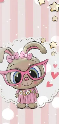 This cartoon dog live wallpaper features a super cute chibi bunny girl, wearing a pink dress and expressing love for the dog