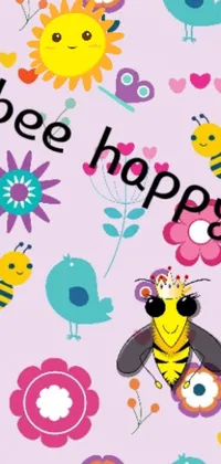 Elevate the aesthetic appeal of your phone with a lively wallpaper featuring a bright and delightful bee with flowers