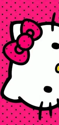 This phone live wallpaper features a cute Hello Kitty face in a pop art style set against a pink background