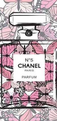 Decorate your phone with this Chanel perfume bottle live wallpaper, wrapped in a textile print design where butterflies sway elegantly around the enchanting vector art