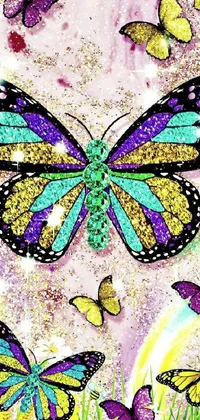 This live wallpaper features a stunning painting of a butterfly and its surroundings, created in a vibrant and colorful Lisa Frank inspired style