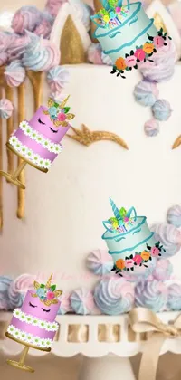 The live wallpaper for your phone features a cake covered in pink and blue frosting placed in a magical fairy background