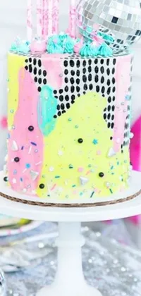 Looking for a stunning live wallpaper for your phone? Look no further than this gorgeous cake and cake plate design! With its pastel colors, Pinterest-worthy appearance, and neon sparkles throughout, it will add a touch of modernity to your background