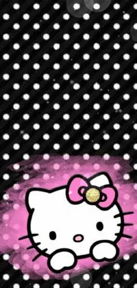 Get playful with your phone wallpaper with this Hello Kitty polka dot design featuring a pop art picture on a matte black background