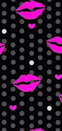 Looking for a dynamic and daring live wallpaper for your phone? Check out our fantastic design featuring pink lips and dots set against a bold black background