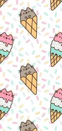 This live wallpaper features an uplifting pattern of cats happily enjoying ice cream cones
