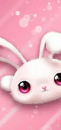 Looking for a charming and adorable live wallpaper for your phone? Check out this lovely image of a white bunny with pink eyes on a soft and dreamy pink background
