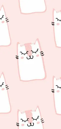This lively phone wallpaper features a charming vector of a close-up cat's face on a soft, pink background