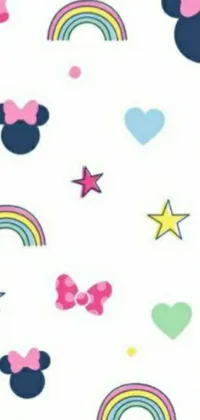 This phone live wallpaper features a delightful pattern of Minnie Mouse ears and rainbows in a playful and vibrant design