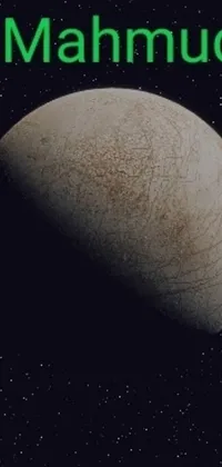 This phone live wallpaper showcases a stunning image of a planet and moon in the Hurufiyya style featuring a unique strong eggshell texture