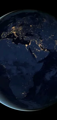 This live wallpaper for phone displays an incredible view of the earth from outer space at night, showcasing its lively city lights
