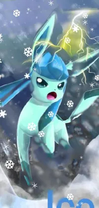 This stunning phone live wallpaper features a captivating image of a popular Pokemon character in the midst of a winter storm