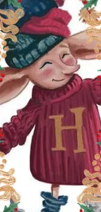 This playful phone live wallpaper features a digital rendering of a pig wearing a hat and sweater