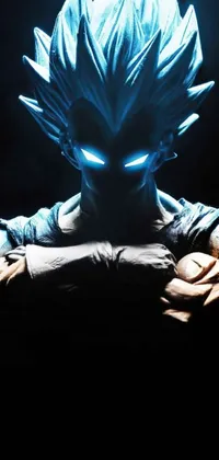 This live phone wallpaper showcases a magnificent close-up shot of a Vegeta statue from the Dragon Ball anime series