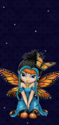 Looking for a unique and lively phone background? Check out this digital art live wallpaper featuring a butterfly nestled on a charming cartoon character's head