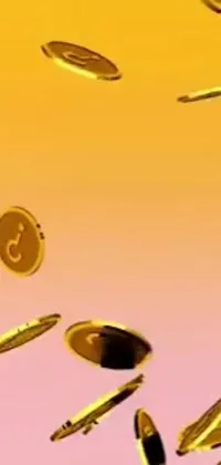This phone live wallpaper features flying gold coins in the air against a microscopic background photo