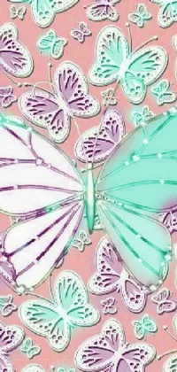 This phone live wallpaper features a stunning digital rendering of a butterfly set against a pink background