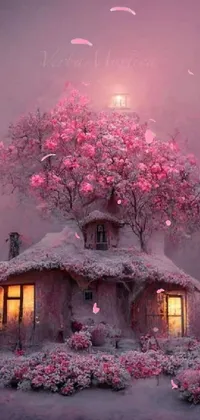 This live phone wallpaper features a stunning house amidst a snow-covered field that will transport you to a magical world