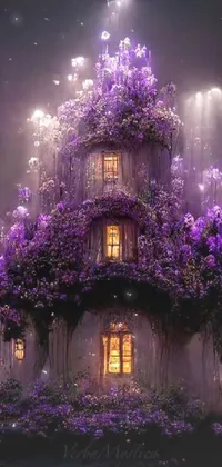 This stunning live wallpaper features a charming house nestled in a field of purple flowers