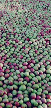 This stunning phone live wallpaper features a bountiful pile of green and red apples surrounded by fairy circles of grass