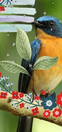 Add some color to your phone screen with this beautiful live wallpaper featuring a colorful bird perched on a tree branch