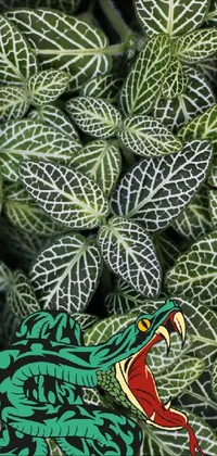 This live phone wallpaper features a silver pin resting on a pile of green leaves inspired by the vicious snapping alligator plant