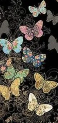 This live wallpaper features a stunning graphic of colorful butterflies in an art nouveau style