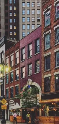 This live wallpaper showcases a colorful city street, lined with tall buildings and vibrant storefronts