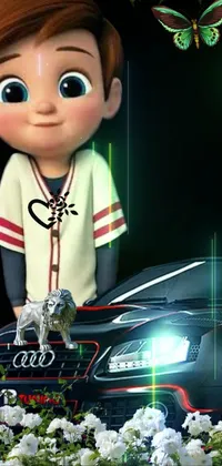 This mobile live wallpaper features an adorable digital rendering of a cartoon boy