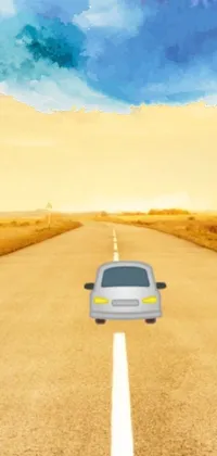 Enhance your device's home screen with a stunning live wallpaper featuring a stunning 2D animation of a bright red car parked by the side of an empty road on a sun-soaked summer day