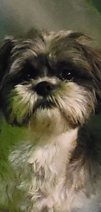 Get a cozy and adorable live wallpaper for your phone with this close-up portrait of a sōsaku hanga, a shih tzu Japanese breed