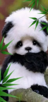 Looking for an adorable phone live wallpaper? Look no further than this digital rendering of a panda bear sitting atop a tree branch