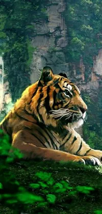 Looking for a stunning live wallpaper for your phone? Look no further than this beautiful avatar picture featuring a fierce tiger sitting atop a vibrant green hillside