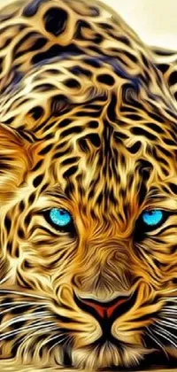 Adorn your phone's screen with a mesmerizing and captivating leopard live wallpaper! This trending digital art piece depicts a majestic leopard with realistic fur textures and striking blue eyes