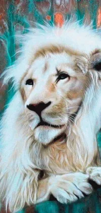 Adorn your phone's home screen with a stunning painted portrait of a majestic white lion