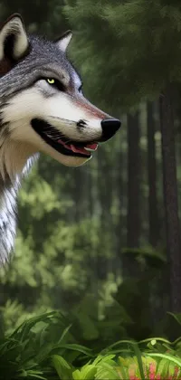 Decorate your phone with this amazing live wallpaper featuring a close-up portrait of a wolf in a forest