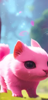 This phone live wallpaper features two cute cats standing on a green field