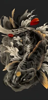 This live wallpaper features a stunning painting of a koi fish on a black background