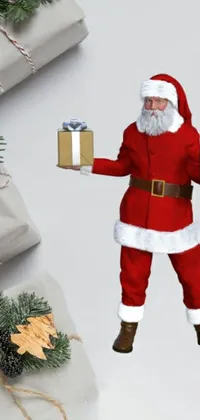 This live wallpaper features a realistic full body portrait of Santa Claus during Christmas season